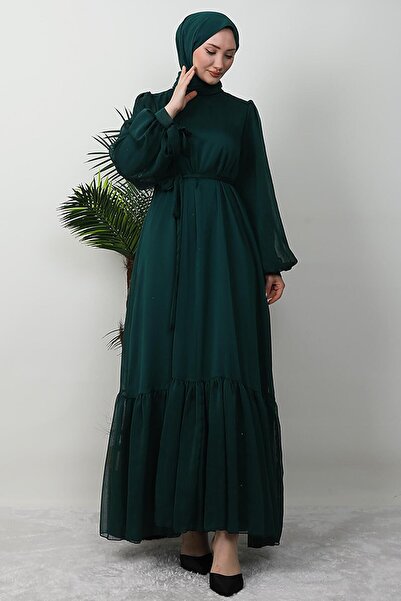 GİYZAMİLA Σμαραγδένιο Φόρεμα - Λεπτομέρεια βολάν Janjan