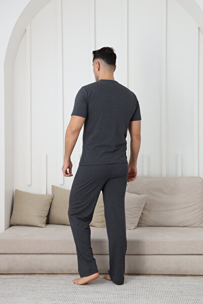 FAMES PİJAMA Men's Short Collar Combed Pjs Suit