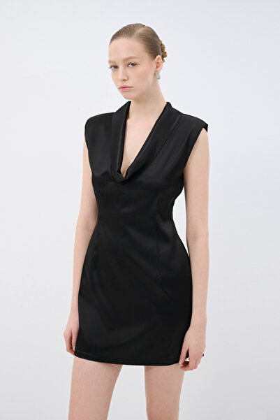 adL V Yaka Saten Elbise