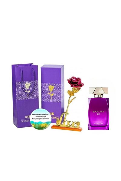 Oriflame Complete set for Her, Eclat Nuit Eau de Parfum, Dactylion badge, red rose