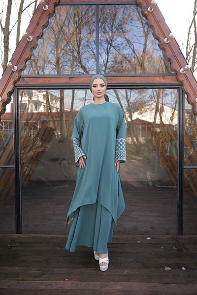 Nissra Ankanoor Mint Embroidered Skirt Suit Model: Anka 255059