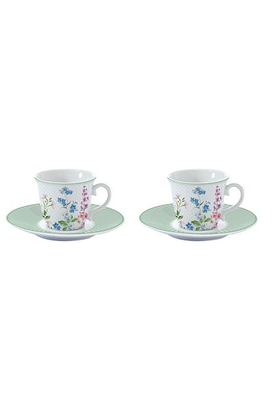 DR EASY LİFE Porcelain set of 2 cups and saucers 80ml Floraison