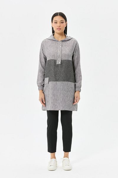 Esswaap Detailed Hooded Tunic - Anthracite Color