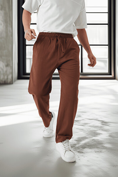 Valiberta Hafif ve Nefes Alabilir Pamuklu Rahat Kalıp Baggy Erkek Pantolon - Kahve