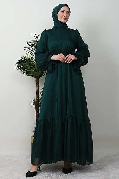 GİYZAMİLA Σμαραγδένιο Φόρεμα - Λεπτομέρεια βολάν Janjan