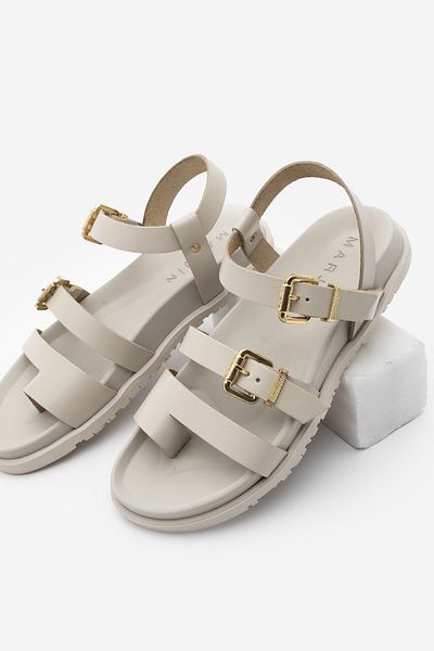 Marjin Women's Genuine Leather Flip Flop Strap Buckle Clothing Sandal