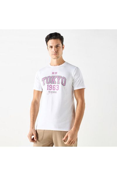 FAV Typography Print T-shirt with Crew Neck and Short Sleeves