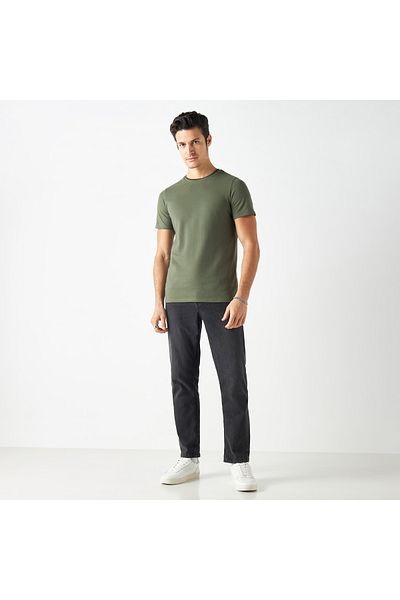 FAV Popcorn Textured T-shirt with Crew Neck and Short Sleeves