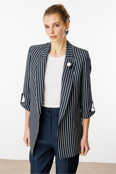 Moda İlgi Modailgi μανίκια επωμίδες και ρίγες με λεπτή γραμμή με λεπτές γραμμές σε μπλε ναυτικό
