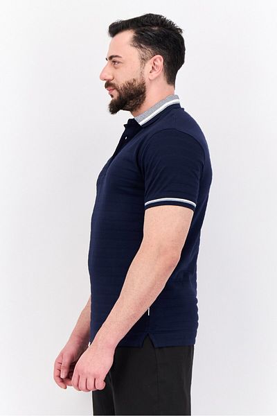 Peter Werth Men Regular Fit Textured Short Sleeves Polo Shirt, Dark Navy