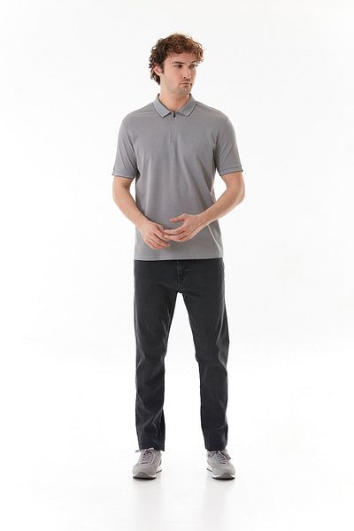 Fulla Moda Μπλουζάκι Oxford υφασμάτινο με μισό φερμουάρ Polo γιακά