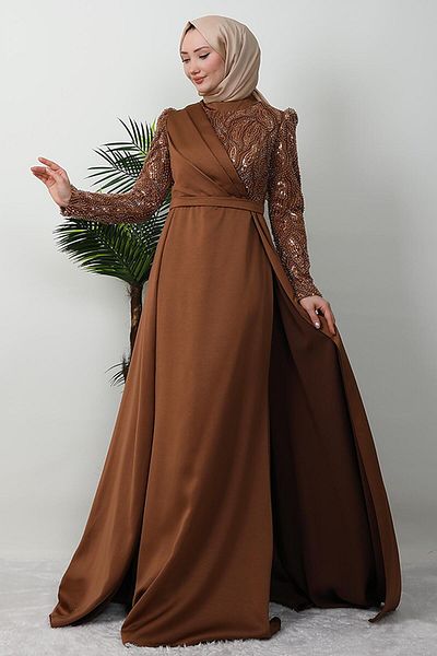 GİYZAMİLA Bilge Hijab βραδινό φόρεμα καφέ