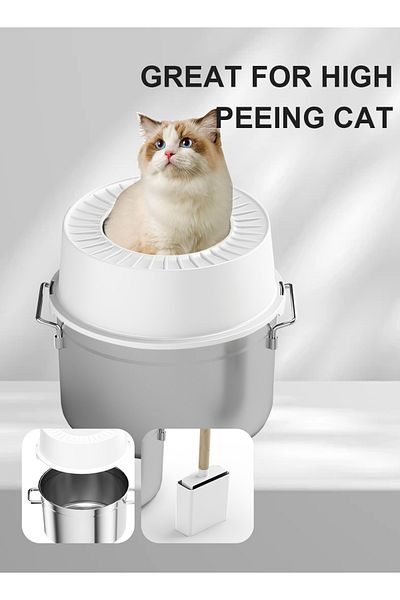 KidLe Stainless Steel Cat Litter Box Metal Litter Pan Tray with High Wall Sides