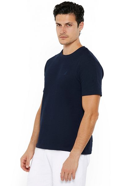 Nautica Men's Navy Blue Round Neck T Shirt—Modern Knit Design for Versatile Effortless Everyday Style