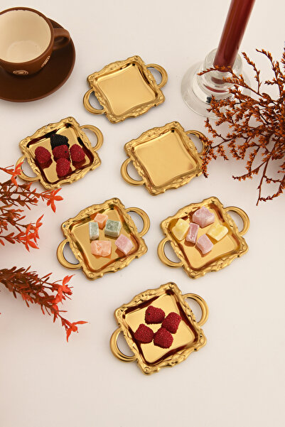 LUMINZO Tados 6 Piece Coffee Side Serving Tray Gold Square Presentation Plate Tableware Catering Guest Service