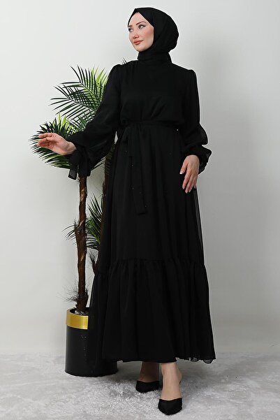 GİYZAMİLA Fırfır Detay Janjan Elbise Siyah