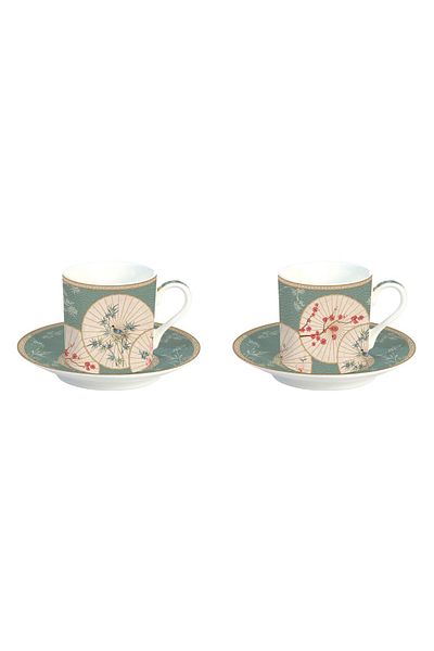 DR EASY LİFE Porcelain Set of 2 75ml Mugs and Saucers Oriental Dreams