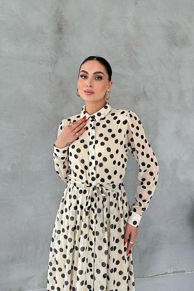 Seda Yalçın Atelier فستان قميص بيج منقط