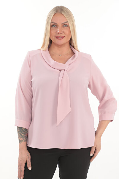 KİFAYET 13539 Kuşaklı V Yaka 3/4 Kol Jesika Bluz (R) (A104)