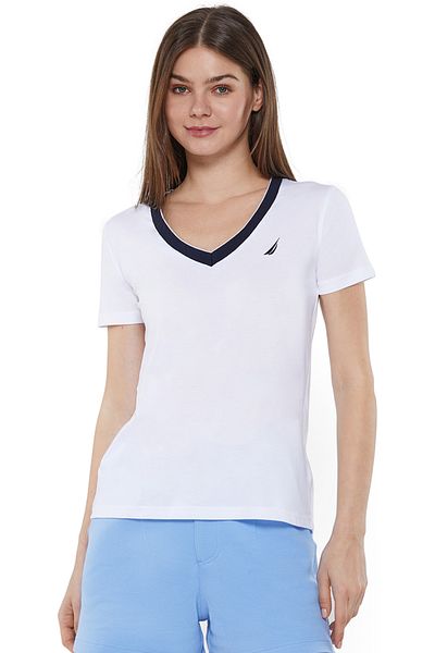 Nautica Women's Cotton and Viscose White T-Shirt, Classic Essential for Casual Look