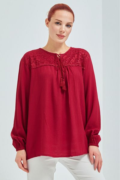 Elçelya Moda Γυναικεία Βουργουνδία Sile Ύφασμα Mother Χτενισμένη Βαμβακερή Μπλούζα