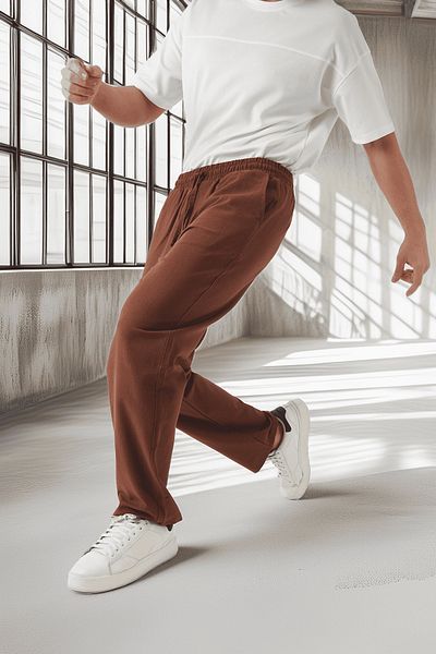 Valiberta Lightweight and Breathable Cotton Relaxed Fit Baggy Men's Pants - Coffee