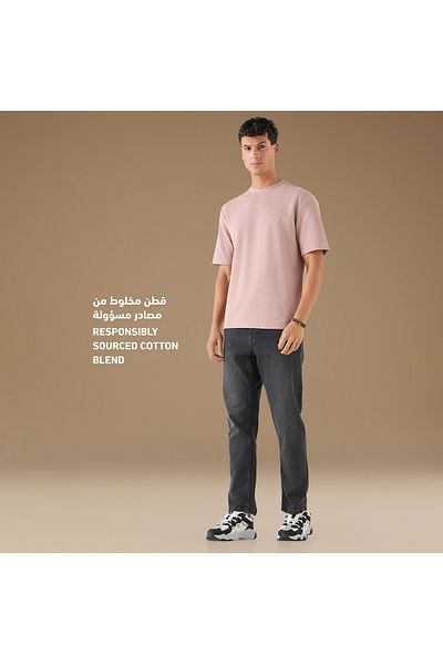 FAV Textured Crew Neck T-shirt with Short Sleeves