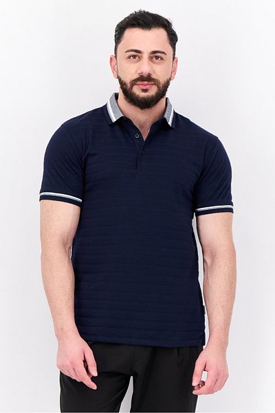 Peter Werth Men Regular Fit Textured Short Sleeves Polo Shirt, Dark Navy