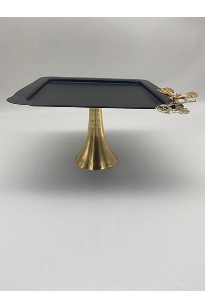 Fiyakalı Ürünler Atölyesi Black Square Butterfly Cookie and Cake Presentation Plate - Standing and Serving Tray