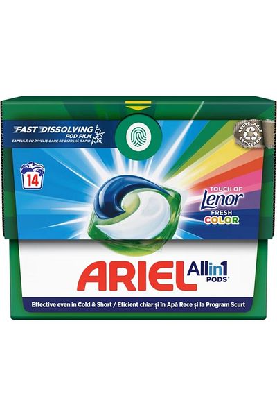 Ariel Lenor Color Laundry Detergent Capsules 12 Washes Box