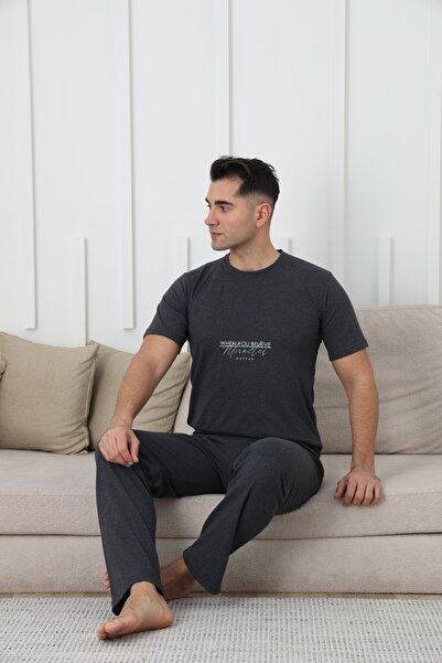 FAMES PİJAMA Men's Short Collar Combed Pjs Suit