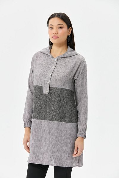 Esswaap Detailed Hooded Tunic - Anthracite Color
