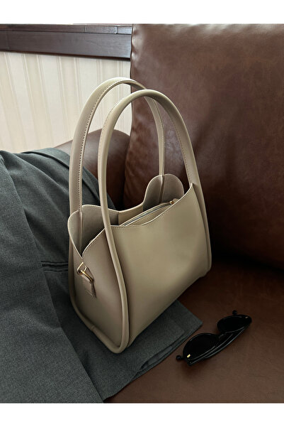 NOTHING Women's Three Compartment Special Design Makeup Bag and Zipper Handbag Mink Faux Leather