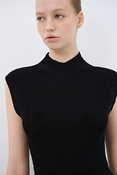 adL Fitil Detaylı Boğazlı Triko Elbise