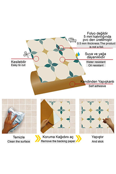 TİNK Kendinden Yapışkanlı Zümrüt Çiçekli Desenli Pvc Karo 30x30 Cm (33 ADET) 3m2