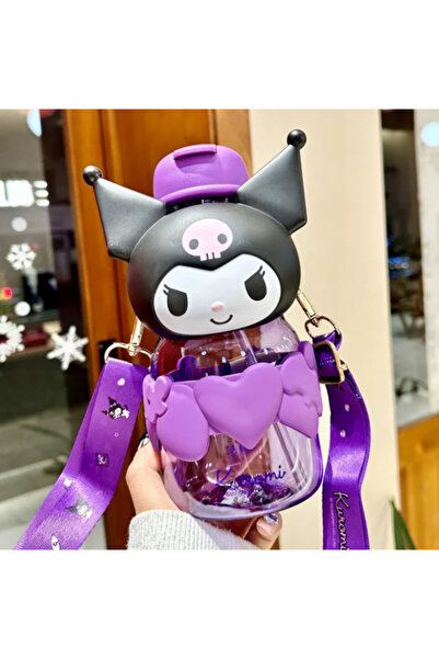 NETAVANTAJ Sanrio Kuromi Figürlü Askılı Plastik Pipetli Suluk