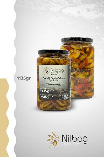 NİLBAĞ ZEYTİNYAĞLARI Sofralık Zeytin Salatası Izgara Mix 850 cc Cam Kavanoz
