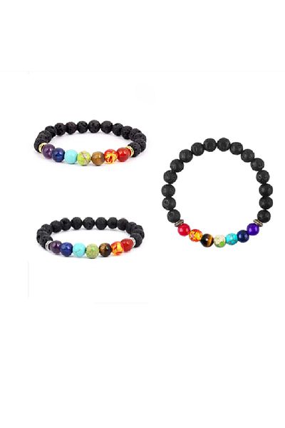 Choice 3 pack 1pcs Bracelet For Men And Women Volcanic Stone Hand Beaded Colored Stone Stretch Hand Jewelry