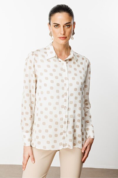Moda İlgi Modailgi  Puanlı Oversize Saten Gömlek Taş