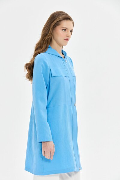 Esswaap Kapişonlu Fermuar Kapamalı Giy Çık Tunik  Mavi