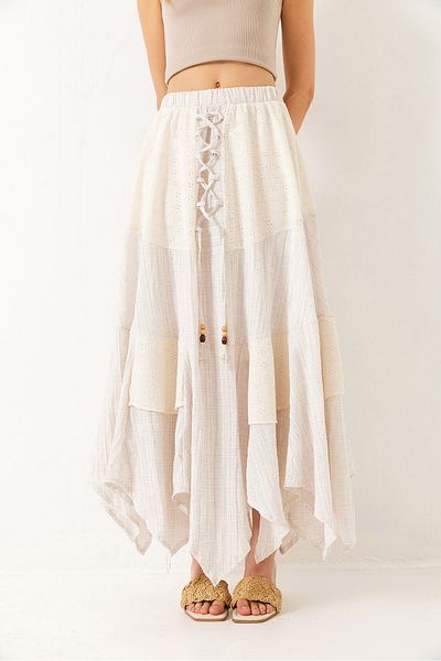 Bianco Lucci Women's Embroidered Piece Lined Asymmetrical Skirt 232 60282003
