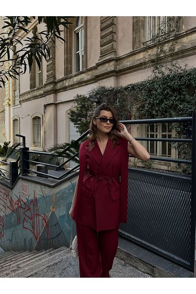 MODA Women's Oversize Shoulder Detailed Blazer Jacket Claret Red