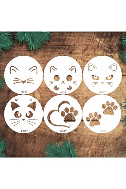 STENCİLTASARIM Stencil Tasarım H047,  15x15cm 6 lı Kedi stencil Set:27, Ahşap...