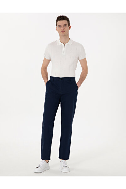 Pierre Cardin Lacivert Loose Fit Rahat Kalıp Keten Karışımlı Kanvas Pantolon 50305588-VR033
