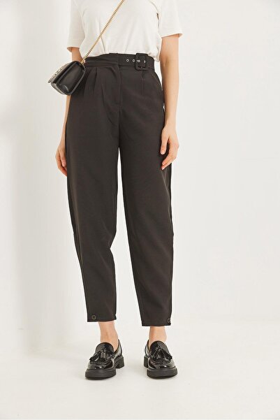 CALİENTE Yüksel Bel Kemerli  Kumaş Pantolon Siyah