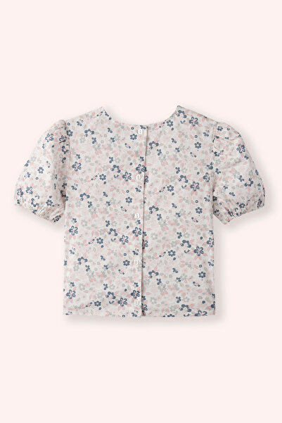 Panço Λευκή μπλούζα για κορίτσια με στρογγυλή λαιμόκοψη και λουλουδάτο σχέδιο