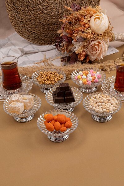 Fiyakalı Ürünler Atölyesi 6'lı Mini Gümüş Metal Ayaklı Camlı Lokumluk, Kahve ...