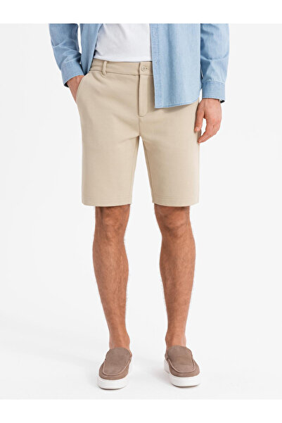 OMBRE Herren-Shorts mit Strukturstrick SLIM FIT - Sand V3 OM-SRCS-0169 L