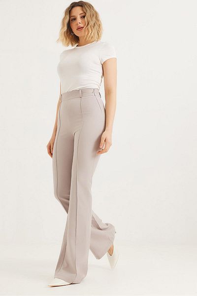 CALİENTE High Waist Checked Flared Trousers Gray