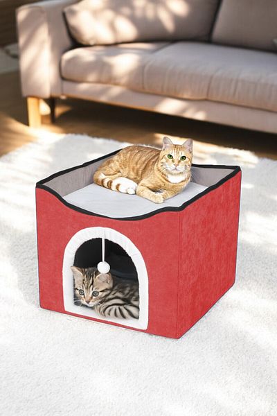 TİNEKE Cute Folding Multifunctional Cat Bed with Condom - Brown